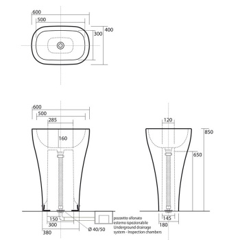 Раковина отдельностоящая Kerasan Aquatech 60, с креплением и сифоном, белый 374201
