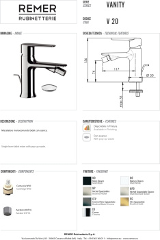 Смеситель для биде Remer Vanity  хром V20