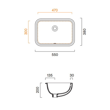 Раковина Catalano Italy 55х38, встраиваемая под столешницу с переливом, белый глянцевый 727550001