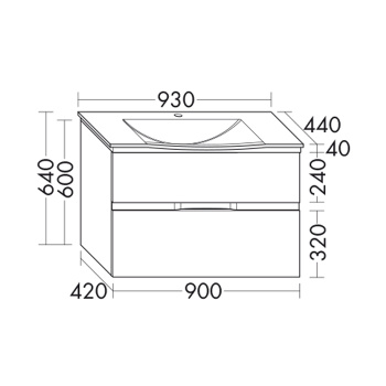 Burgbad Orell База подвесная с умыв.из мин. литья 93х44х64см.2 выдв ящика, вкл сифон, 1 отв под смеситель,  с зеркальным шкафом, цвет: белый высокогл SPFQ090LK0161T0010