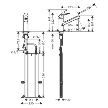 Смеситель для кухни hansgrohe Focus M42, 150, 1jet, sBox 71829800, с вытяжным изливом сталь