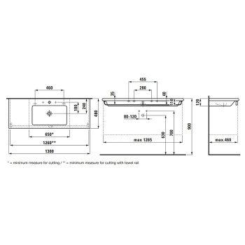 Laufen Living City Раковина-столешница Living square 130х48 см, подрезаемая, с 1отв. для смесителя, цвет белый