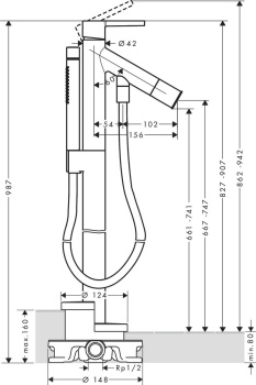 Axor Starck Однорычажный смеситель для ванн напольный, внешняя часть, цвет: хром 10455000