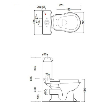 Бачок для унитаза моноблок Kerasan Retro 1012/1013, без механизма слива, черный глянцевый 108104