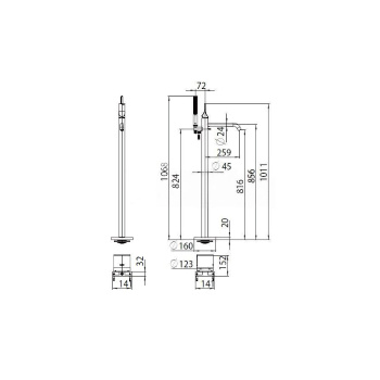 Смеситель для ванны Bossini APICE напольный. однорычажный. излив 259 мм.. ручной душ. внешняя + внутренняя часть. цвет черный матовый
