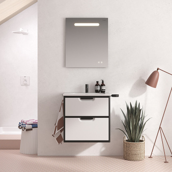 Burgbad Vry Комплект мебели 63х49.6х62.2cм., подвесной, 2 ящика, c раковиной, с 1 отв., ручка черная матовая, цвет: белый матовый SGUX063 F6019 C0001