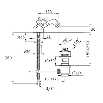 Смеситель для биде Stella Roma на 1 отверстие 3604, с донным клапаном, хром RM 00204 CR00