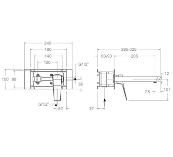 Смеситель для раковины Ramonsoler Prisma встраиваемый с каскадным изливом графит 422002GR