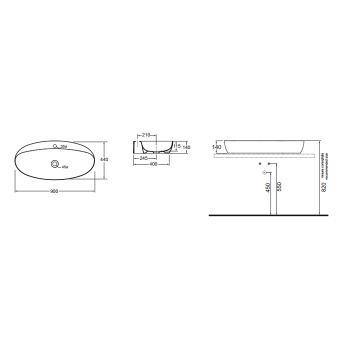 Раковина накладная Azzurra Elegance Circle 90х44см без отв. под смеситель, белый ELLA090440C0BI/(ECI90 bi)*0