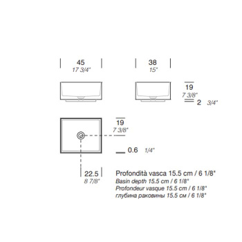 Раковина Milldue STEP 45_19 накладная из CRISTALPLANT ,45х38х19, без отв для смесителя, белый матовый 8936*0 Bianco Opaco