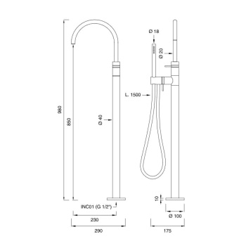 Смеситель для ванны CЕА Design Gradi GRA 24 BK S сталь
