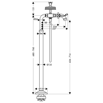 Axor Montreux Смеситель для ванны, напольный, с ручным душем, цвет: шлифованная медь 16547950