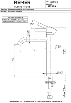 Смеситель для раковины Remer Metrica MC12ANO черный