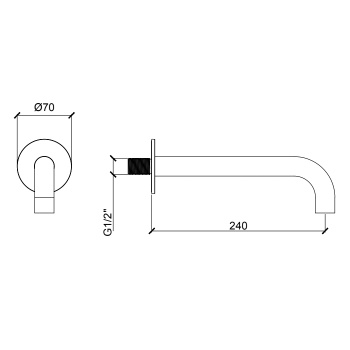 Излив настенный Almar 24 cм для ванны с круглым отражателем, черный металл брашированный pvd E098007.AB