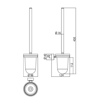 Туалетный ершик Emco Rondo2 глубокий матовое стекло, хром 4515 001 01