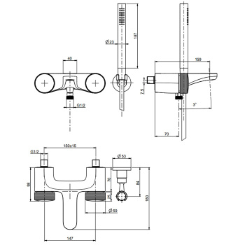 Смеситель для ванны Fima Carlo Frattini Texture Collection настенный, с ручным душем, чёрный матовый F5604HNS
