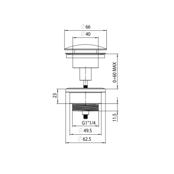 Донный клапан Bossini Nobu клик-клак 1” 1/4.. Mat brushed S.S.