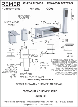 Смеситель для ванны Remer Q-Design  набортный Qubika Cascata хром (CR) QC06