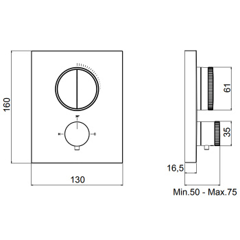 Внешняя часть встраиваемого термостатического смесителя с кнопочным управлением Almar Core для 2-х потребителей, gun metal brushed pvd E176682.GM