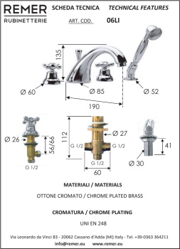 Смеситель для ванны Remer Liberty  набортный хром 06LI