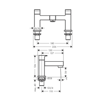 Смеcитель для ванны hansgrohe Vernis Shape 71452670, на 2 отверстия, матовый черный