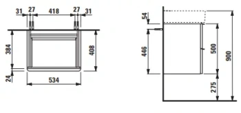 База под раковину LAUFEN SPACE 4.1012.2.160.103.1 - темный вяз-103/ручка-алюминий 53.5*41*52h