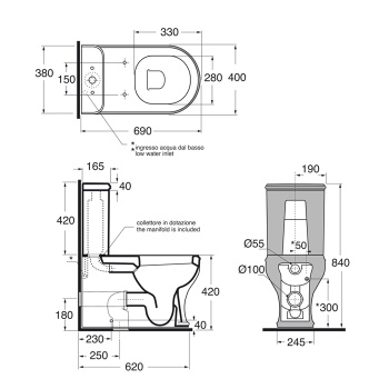 Механизм двойного смыванижний подвод воды Kerasan 7509K3 бронза