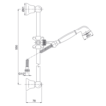 Душевая штанга с ручным душем и металлическим шлангом Fima Carlo Frattini Wellness 1500, хром F2044CR