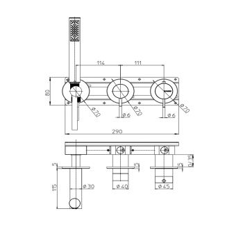 Встраиваемый смеситель для душа Bossini Nobu с перекл.на 2 вых. душ. набор Zen-Inox с гибким шлангом Cromolux 150 см.Mat brushed S.S.