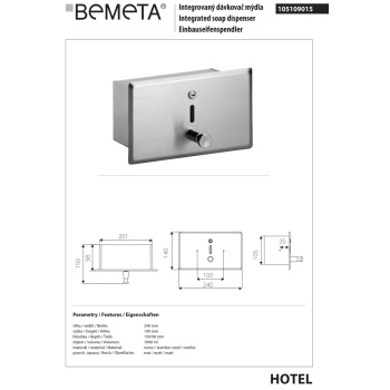 Встроенный дозатор жидкого мыла 1000 мл Bemeta 105109015