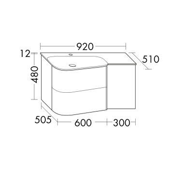 BurgBad Badu База подвесная с дв умыв. из мин литья 92х51х49.2см, (раковина слева) столешница, 2 ящика, 1 дверка, цвет: F3696 дуб фланелевый SFUH092LF3696C001*1