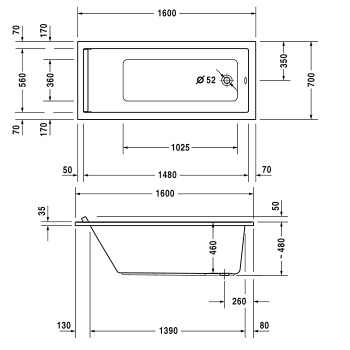 Акриловая ванна Duravit Starck Bathtubs 160x70 700333000000000