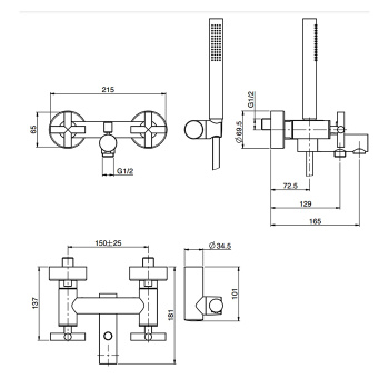 Смеситель для ванны Fima Carlo Frattini Maxima настенный, с ручным душем, чёрный матовый F5304NS