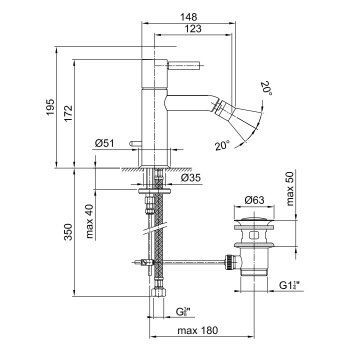 Смеситель для биде Fantini Nostromo 1 отв., с донным клапаном, хром 50 02 E808F