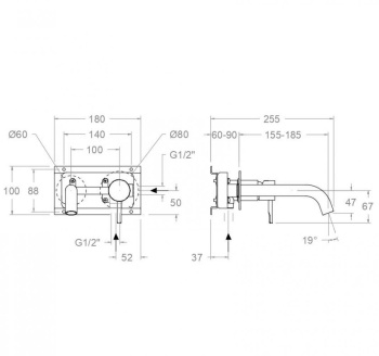 Смеситель для раковины Ramonsoler Odisea встраиваемый 19 см медь 392101CUC