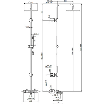 Душевая стойка Fima Carlo Frattini Colonne Doccia верхний душ 25х25, с термостат смесителем, держателем и ручным душем, чёрный матовый F4954/Q255NS
