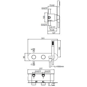 Внешняя часть Скрытый горизонтальный прогрессивный смеситель c держ для душа держателем Carimali Iltondo 3 выхода 21938EST/A-CR