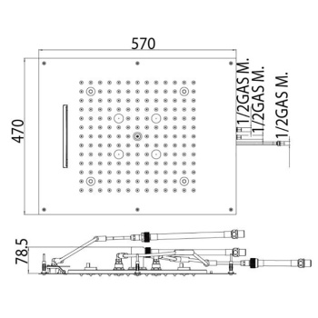 BOSSINI DREAM/3 Верхний душ 570 x 470 мм, 3 режима (дождь, каскад, туман), с 4 LED (белый), блок пит