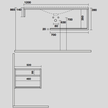 Структура подвесная Kerasan Shape Louise 1220х520 , , нержавеющая сталь, полка черная, черный матовый 9324k3