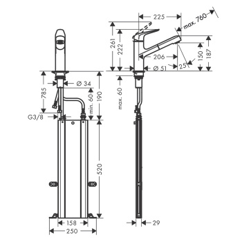 Смеситель для кухни hansgrohe Focus M42, 150, 1jet, sBox, 71829000 с вытяжным изливом, хром