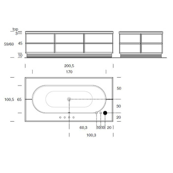 Основание для отдельностоящей ванны Vitage Milldue Edition Hilton 2000х1000х580, с подсв, цоколь и подставка сталь, отделка стекло alligator silver, 1823.73.98.LED