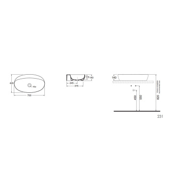 Раковина накладная Azzurra Elegance Circle 70х42см без отв. под смеситель, белый ELLA070420C0BI/(ECI70 bi)*0