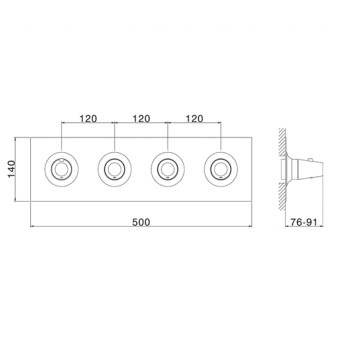 Смеситель термостатический горизонтальный встраиваемый для душа Cisal Vita 3-х функциональный (без встраиваемой части ZA01R300), хром VI01R30021