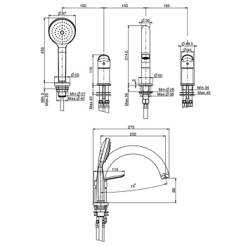 Смеситель на борт ванны Fima Carlo Frattini Spot на 3 отверстие, с ручным душем, хром F3014NCR