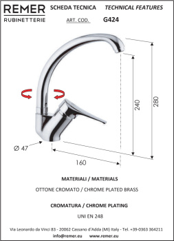 Смеситель для кухни Remer Giga Four  хром G424