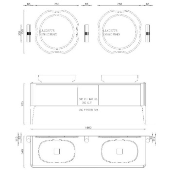Комплект мебели Antonio Lupi ILBagno тумба напольная с 2 раковинами 198x54см Blu navy lucido, мраморная столешница, 2 зеркала и 2 смесителя А0002423602