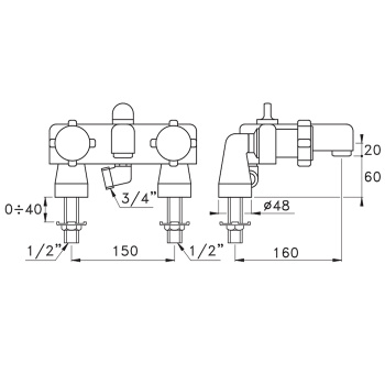Смеситель на борт ванны Stella Aster на 2 отверстия 3267RG, хром AT 02001 CR00