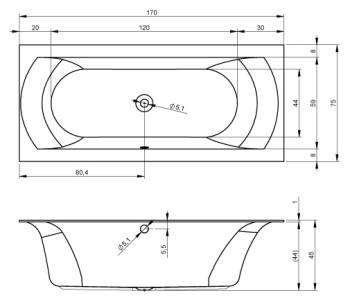 Акриловая ванна Riho 170x75 BT4400500000000 (B141001005)