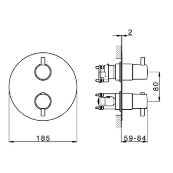 Смеситель для душа встраиваемый Cisal Less New термостатический, с переключателем на 1/2/3 положения, внешняя часть, хром LN0BT03021