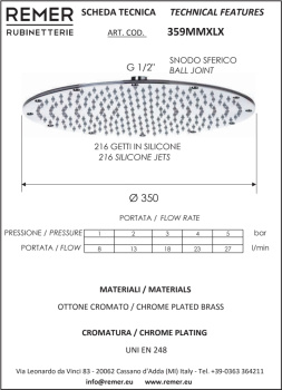 Верхний душ Remer с шарнирным соединением Ø 35см сталь (XV) 359MMXLXVX